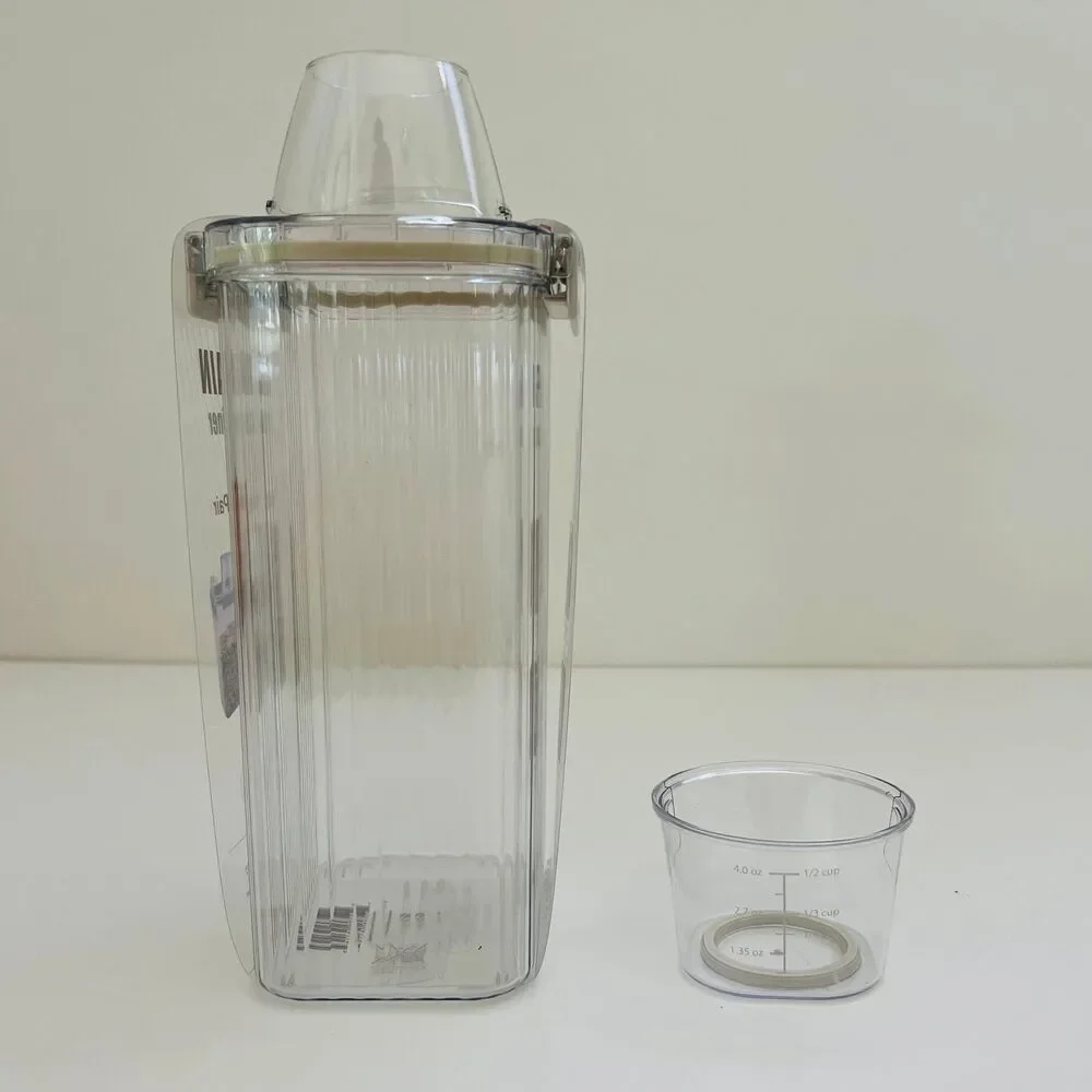NEOFLAM Clear Plastic Grain Canister Storage Container W Measuring Cup Lid- 1.8L